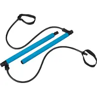 Relaxdays Barre de Pilates avec bandes de résistance, entraînement complet du corps à domicile, barre d'entraînement avec bandes de fitness, bleu