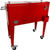 Axi Retro Cooler Rouge | Réfrigérateur De Boissons Mobile Pour L'Extérieur / Le Jardin | Glacière 76 Litre