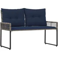 vidaXL Banc d'extérieur avec coussins gris et bleu marine 118 x 55 x 82 cm