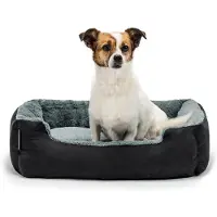Lionto Lit pour chien, lit douillet et moelleux avec coussin réversible amovible & fond antidérapant, 60x48 cm, noir/gris