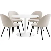 Ebuy24 Carry ensemble pour salle à manger table Ø110cm, 4 chaises velours beige.