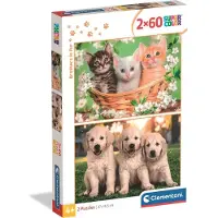 Clementoni Puzzle CLE 2x60 SuperKolor Frères en fourrure 24820