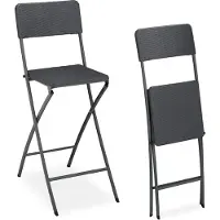 Relaxdays Tabourets de bar pliants , lot de 2, aspect rotin, avec dossier, L x l x H : 115 x 44 x 63 cm, tabouret de bar, PE et métal, gris