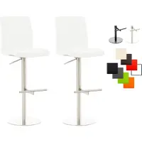 CLP Lot de 2 tabourets de bar Cadiz, revêtement en similicuir, pivotants et réglables en hauteur, charge maximale de 240 kg, structure blanche, finition acier inoxydable