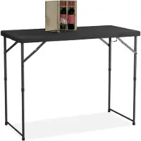 Relaxdays Table de jardin pliable , dimensions : 74 x 120 x 60 cm, plastique, acier, réglable en hauteur, 6 personnes, table de camping, noire