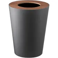Yamazaki Home Corbeille à papier petite 28cm avec couvercle en bois astucieux noir rond