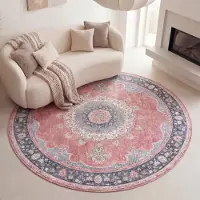 FRAAI Tapis rond vintage - Lily Medallion Rouge/Rose | Ø 140 cm | Rond | Tissage plat
