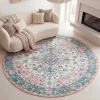 FRAAI Tapis rond vintage - Lily Oriental Bleu/Rose | Ø 120 cm | Rond | Tissage plat