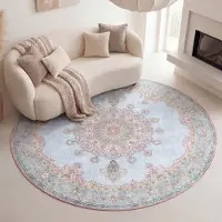 FRAAI Tapis rond vintage - Lily Medallion Bleu Clair | Ø 280 cm | Rond | Tissage plat