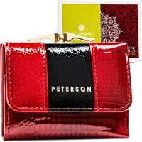 PTN Peterson | Petit porte-monnaie, en cuir, pour femme, en rouge, imprimé crocodile, 10x7.5 cm