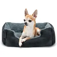 Lionto Lit pour chien, lit douillet et moelleux avec coussin réversible amovible & fond antidérapant, 50x37 cm, noir/gris