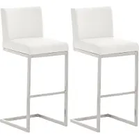 CLP - Ensemble de 2 tabourets de bar Paros, revêtus de similicuir, avec repose-pieds en acier inoxydable, capacité jusqu'à 240 kg | Couleur : crème