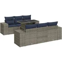 vidaXL Ensemble de salon de jardin 7 pièces avec coussins Gris Poly rotin Acacia