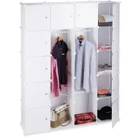 Relaxdays 10021971_49 Kleiderschrank transparent / weiß 14 Fachböden