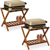 Relaxdays Porte-valises pliable , lot de 2, en bois, H x L x P : 54 x 66 x 45 cm, 2 étagères, rangement pour valises d'hôtel, couleur naturelle