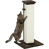 PawHut Griffoir pour chat 81 cm arbre à chat en sisal et peluche, poteau griffoir avec boule suspendue base stable, grattoir à design moderne 41 x 41 x 81 cm, marron et crème