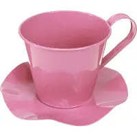Viana Tasse à thé décorative en métal rose avec soucoupe Ø12 H10cm, lot de 8 pièces