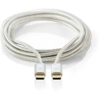 Nedis Câble USB - USB 3.2 Gen 2 - USB-C mâle - USB-C mâle - 100 W - 4K@60Hz - 10 Gbps - Plaqué or - 1,00 m - Rond - Tressé / Nylon - Aluminium - Emballage avec fenêtre de visualisation