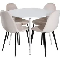 Ebuy24 PlazaWHWH100 ensemble table, table blanc et 4 Polar chaises Velours beige.
