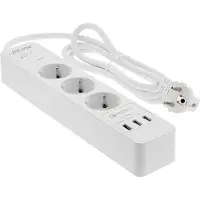 InLine - Rallonge - CA 220-250 V - 4000 Watt - Ports de sortie : 3 (3 x USB type A, 3 x power type F) - 1,5m - Allemagne - blanc (16491)