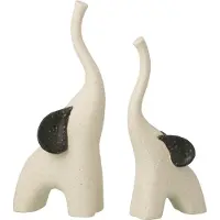 J-Line Set de 2 éléphants modernes en grès blanc cassé/noir