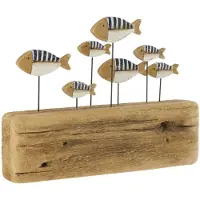 J-Line Poisson sur pied Bois de paulownia Bleu/Naturel Grand format