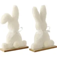 J-Line Lapin en polyester blanc, petit, assortis, lot de 2