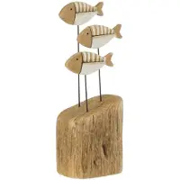 J-Line Poisson sur pied Bois de paulownia Naturel/Blanc Petit