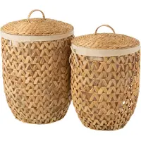 J-Line Set De 2 Paniers À Linge+Couvercle Jacinthe D'eau Naturelle