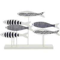 J-Line Poisson sur pied Motif mixte MDF bleu/blanc Grand format