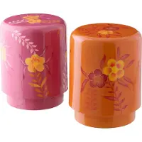 Jline Tabouret J-Line Fleurs Métal Rose/Orange Assortis 2