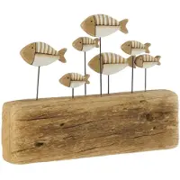 J-Line Poisson sur pied Bois de paulownia Naturel/Blanc Grand format
