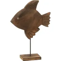 J-Line Décoration Poisson bois de manguier/métal brun/noir Small