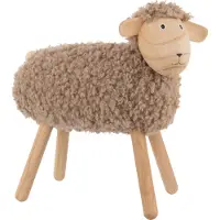 J-Line Mouton Décoratif bois de hêtre/fourrure synthétique Naturel/Beige Large