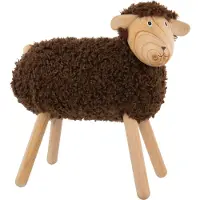 J-Line Mouton Décoratif bois de hêtre/fourrure synthétique Naturel/marron foncé Large