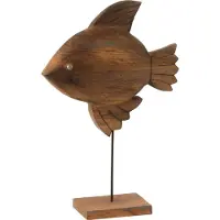 J-Line Décoration Poisson bois de manguier/métal brun/noir Large