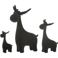 J-Line Set de 3 Cerfs Velours Résine Noir