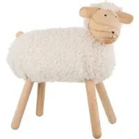 J-Line Mouton Décoratif Bois de hêtre/Peluche synthétique Naturel/Blanc cassé Large