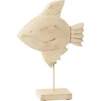 J-Line Décoration poisson bois de mangue/métal naturel/blanc Small