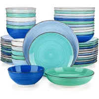 Happyment Magnifica Service de table - 48 pièces - 12 personnes - Bleu - Assiettes plates - Service de table - Assiettes creuses - Assiettes petit déjeuner - Servies - Servies de cuisine