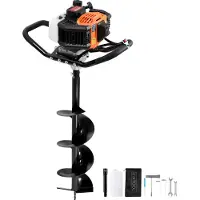 Vevor Tarière avec moteur à essence, 52 CC, 1450 W, tarière à essence avec couronnes de forage 8 pouces et 1 tige de rallonge, tarière orange+noir