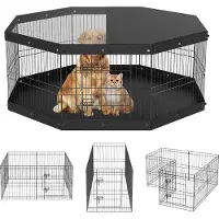 Vevor Parc pour Chien 61 cm Enclos Lapin Chat Chiot avec Couverture Supérieure et Tapis Clôture pour Petits et Moyens Animaux de Compagnie 8 Panneaux Pliants en Métal pour Extérieur Intérieur Camping