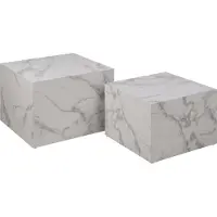 Actona Dice Table basse marbrée, 2 pièces, finition, blanc.