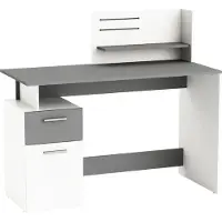 Demeyere Bureau PLATON, blanc + gris, 121,5x55x110 cm, meuble de bureau, 1 tiroir, 1 armoire, sous bureau avec 1 étagère et 2 sangles de serrage