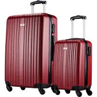 Slazenger Suitcase Set 2 Piece - Hand Luggage Trolley 26L and Spacious Luggage Suitcase 71L - Burgundy red
