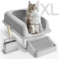 Vevor Bac à Litière pour Chat Profondeur 152,4 mm Extra Large en Acier Inoxydable avec Pelle