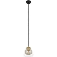 Eglo Suspension Jazminia, suspension pour table à manger, plafonnier suspendu, acier noir, laiton, verre transparent, douille E27