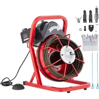 Vevor Machine de nettoyage de tuyaux 50 pieds x 1/2 pouce, spirale d'égout à alimentation manuelle, machine électrique de nettoyage de tuyaux 250 W avec 4 coupeurs et pédale deactivée par air