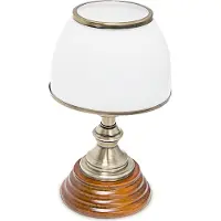 Relaxdays Lampe de table en bois, style Art nouveau, avec abat-jour en verre blanc aspect laiton 10018911