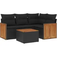 vidaXL Ensemble de salon de jardin 5 pièces avec coussins noir poly rotin